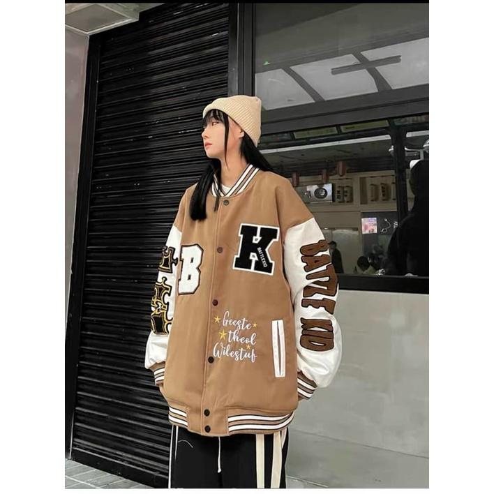 Hình ảnh Áo Varsity Jacket - Áo Khoác Bomber Cardigan họa tiết chữ B.K phối bo Siêu Hot nam nữ mặc được