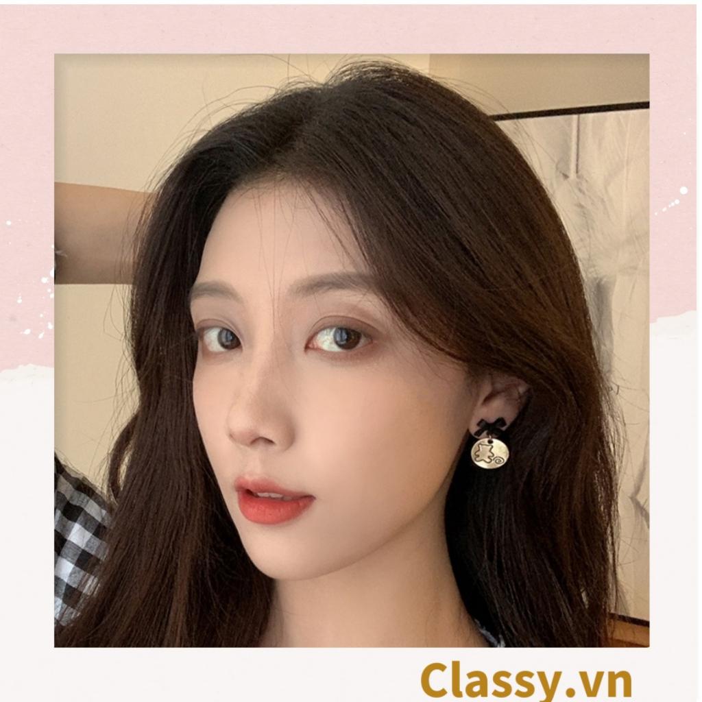 Khuyên tai Bông tai Hoa tai Classy bản tròn họa tiết gấu dễ thương đính nơ hoa tai ánh kim trendy PK1604
