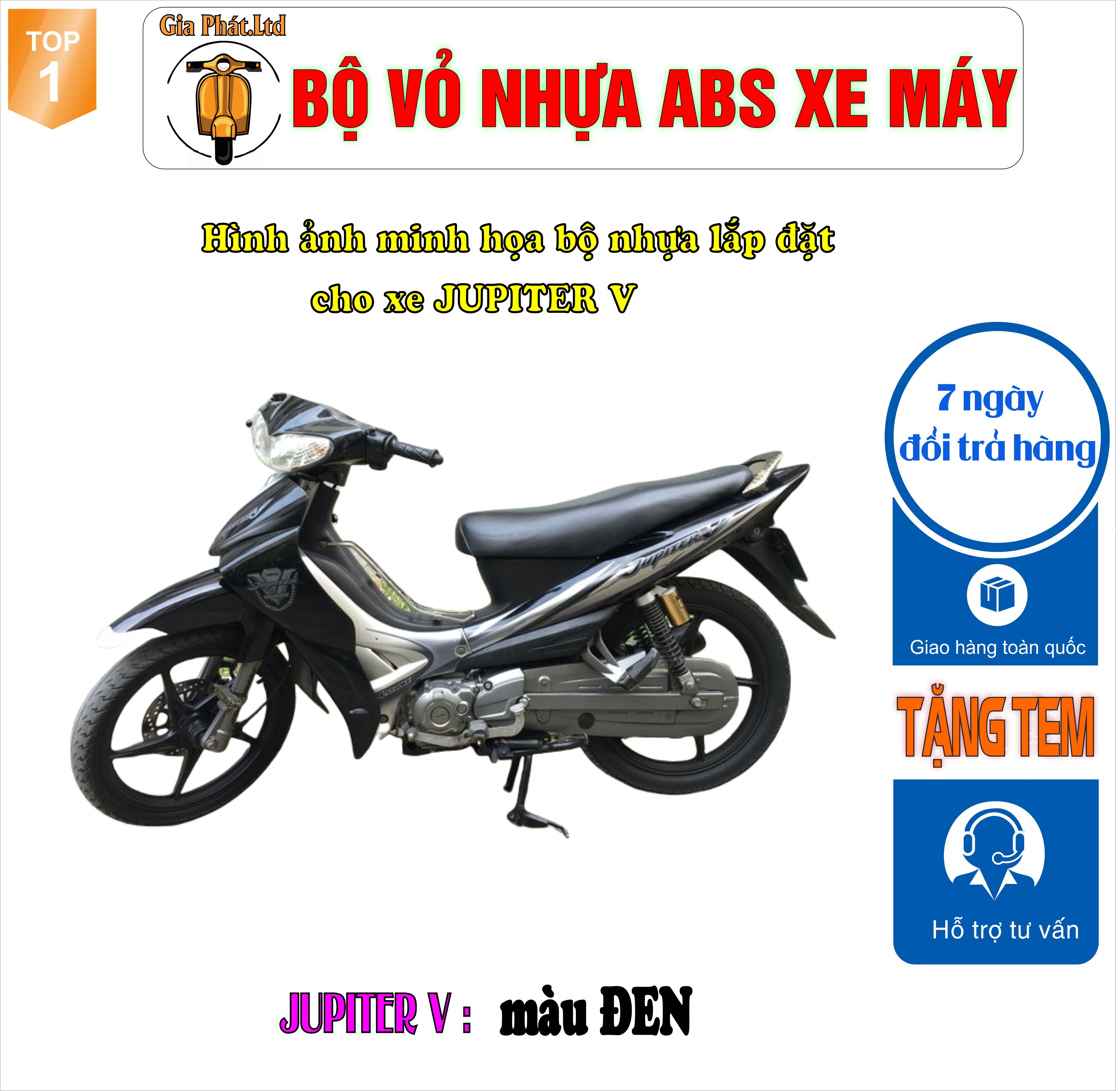 [TẶNG TEM]Bộ nhựa áo xe JUPITER V nhựa ABS cao cấp màu ĐEN-TKB-556 (8042)