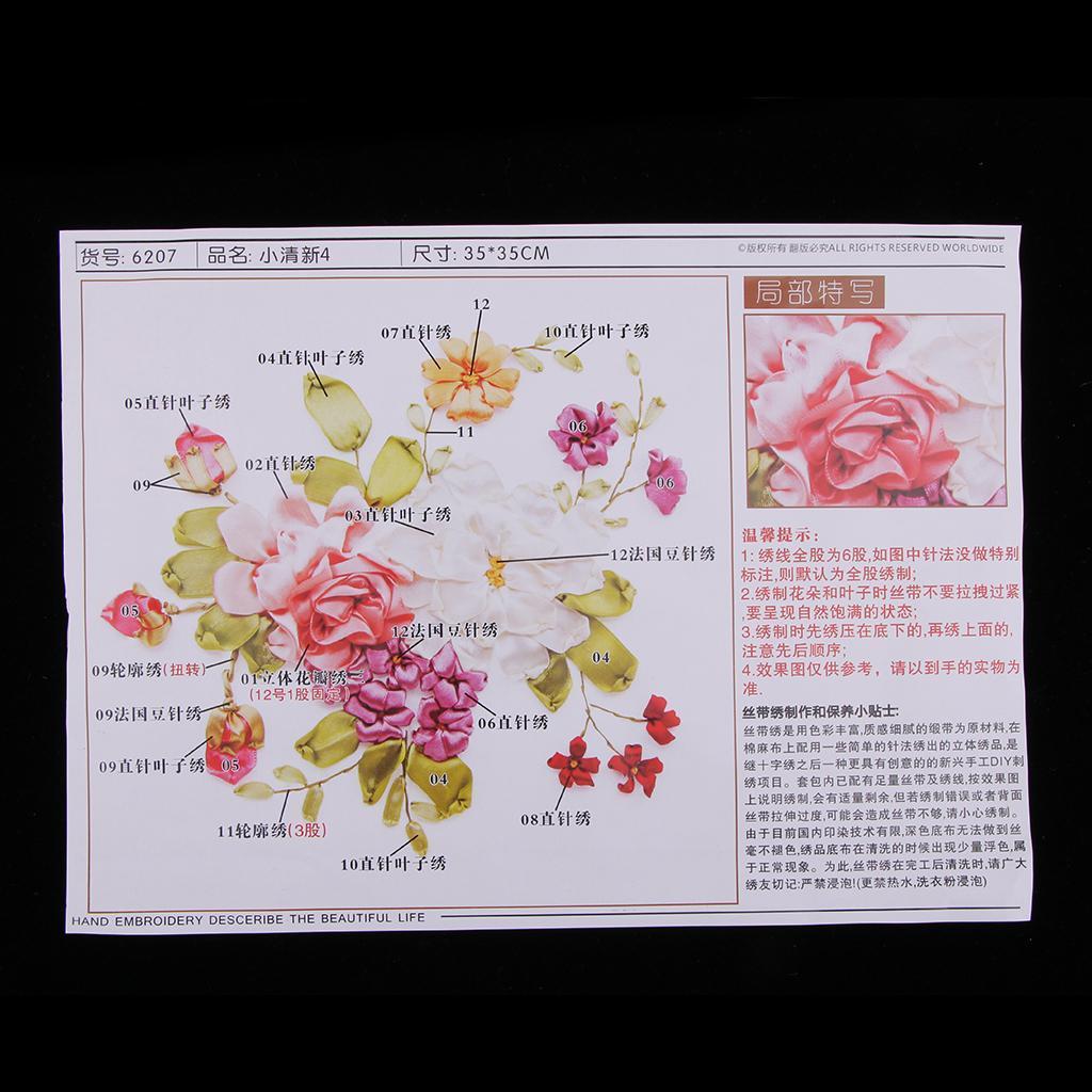 2x Ribbon Embroidery Kits DIY Flower Painting Kit Stamped Cross Stitch Set