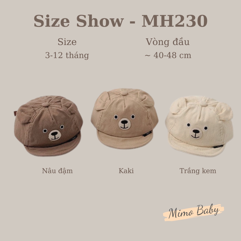 Mũ nón lưỡi trai tai cún chất liệu kaki phong cách hàn quốc cho bé MH230 Mimo Baby