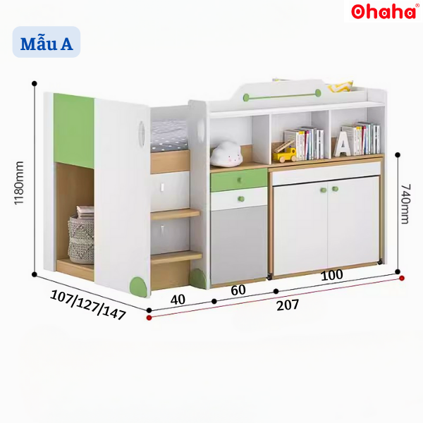 [Video thực tế - Miễn phí lắp đặt &amp; vận chuyển] Giường tầng trẻ em thông minh xếp gọn Ohaha có bàn học - GTXG010