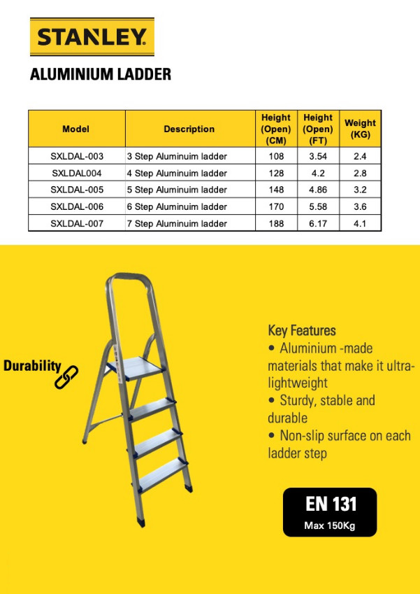 Thang nhôm ghế 4 bậc Stanley SXLDAL004 hàng Chính hãng