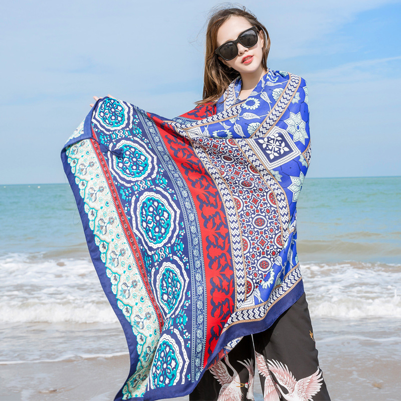 Khăn Choàng Quàng Cổ Boho Họa Tiết Tế Bào Thổ Cẩm - Chất Liệu Cotton - Size:90x180cm - Mã KC002
