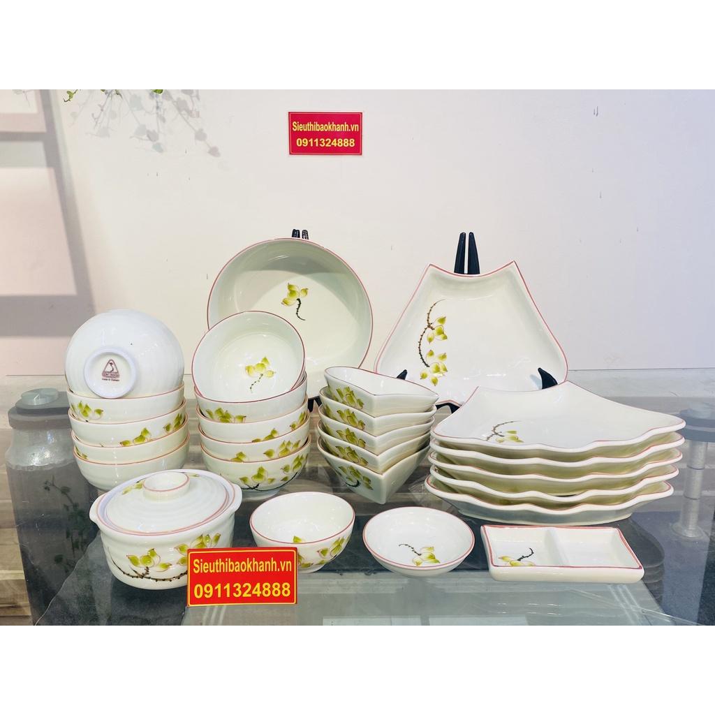 Set đồ ăn men kem vẽ sen xuất xứ Bát Tràng