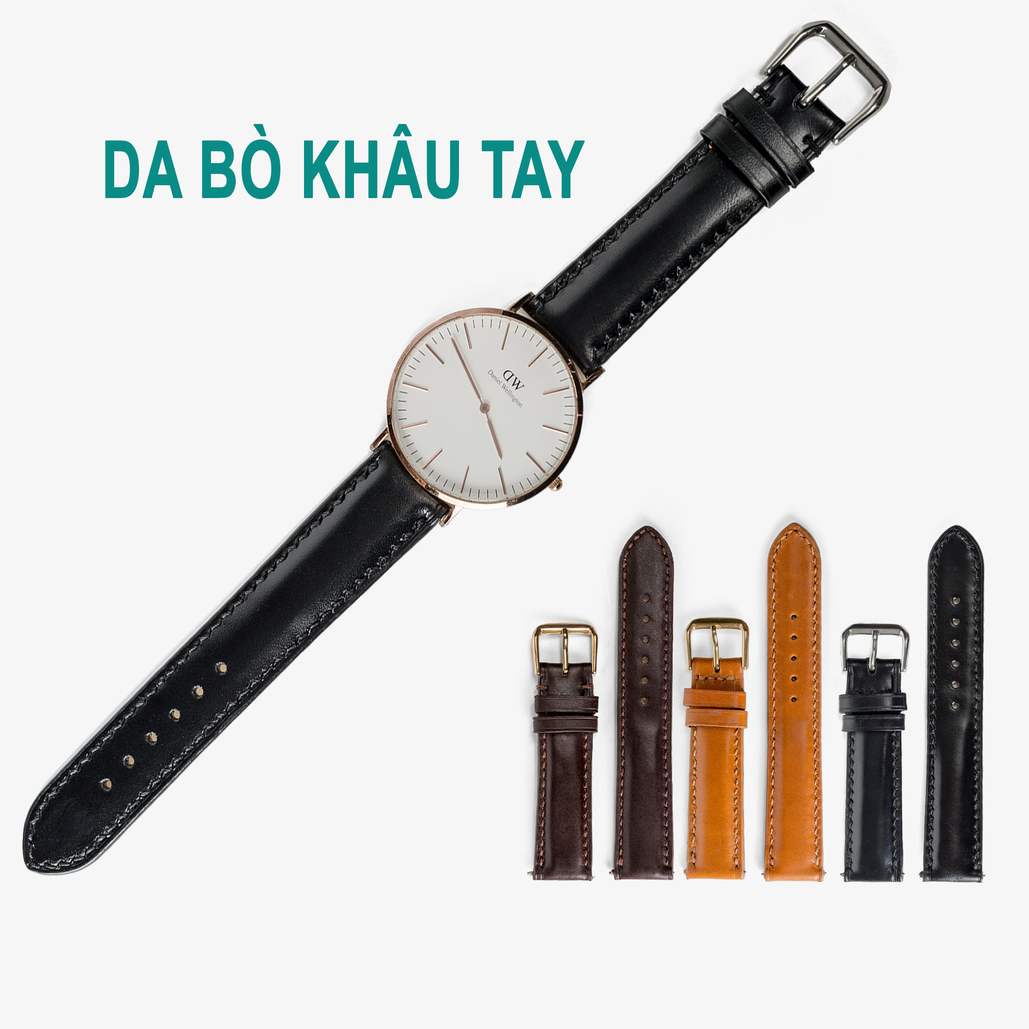 Dây đồng hồ da bò Bụi Leather D101- Da thật khâu tay thủ công cao cấp - Bảo hành 12 tháng