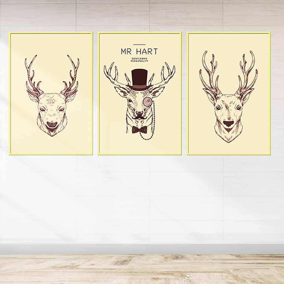 Bộ 3 tranh canvas treo tường Decor Ba chú hươu, phong cách scandinavian – DC093