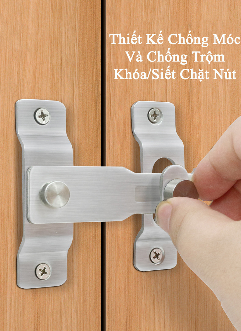 Chốt Khóa Cài Cửa Loại Cao Cấp KUNBE Dày Dặn, Có Chốt Cố Định Thanh Gạt An Toàn Chắc Chắn