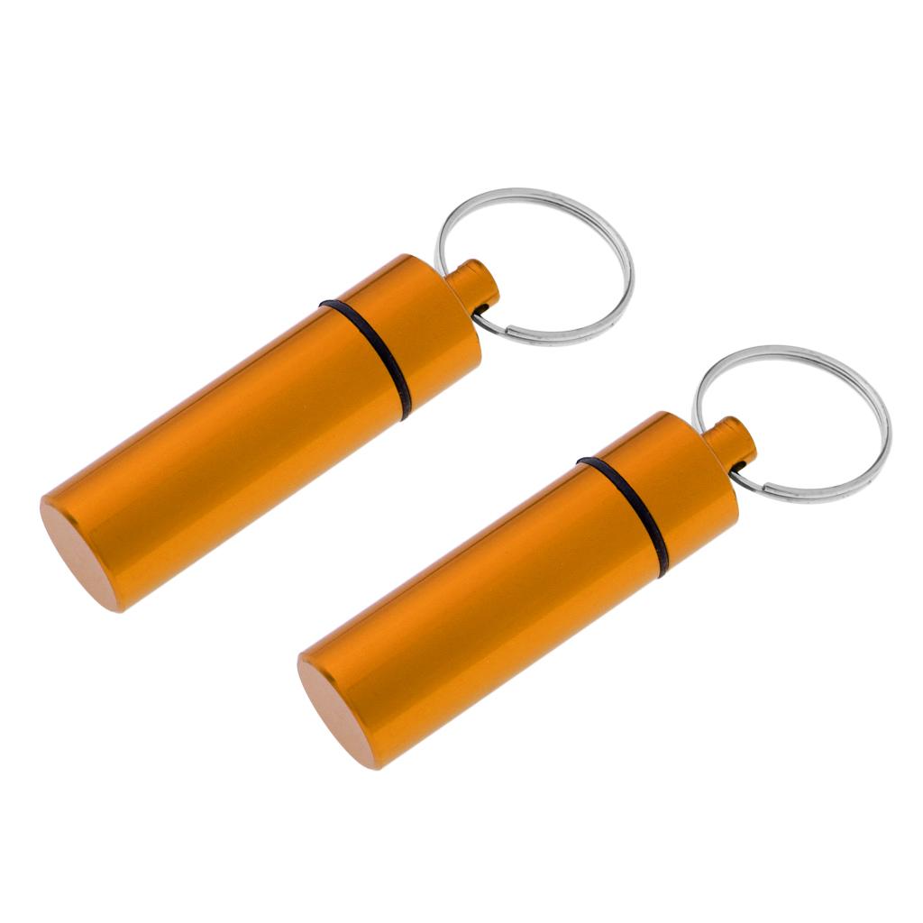 2Pcs Waterproof Aluminum Pill Box Case Bottle Cache Drug Holder Keychain