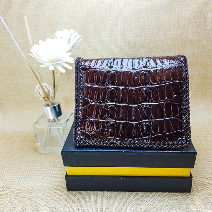 Ví Nam Da Cá Sấu LuxLeather LM1101 Đan viền thủ công - Một mặt - Kiểu Đứng- Da đuôi
