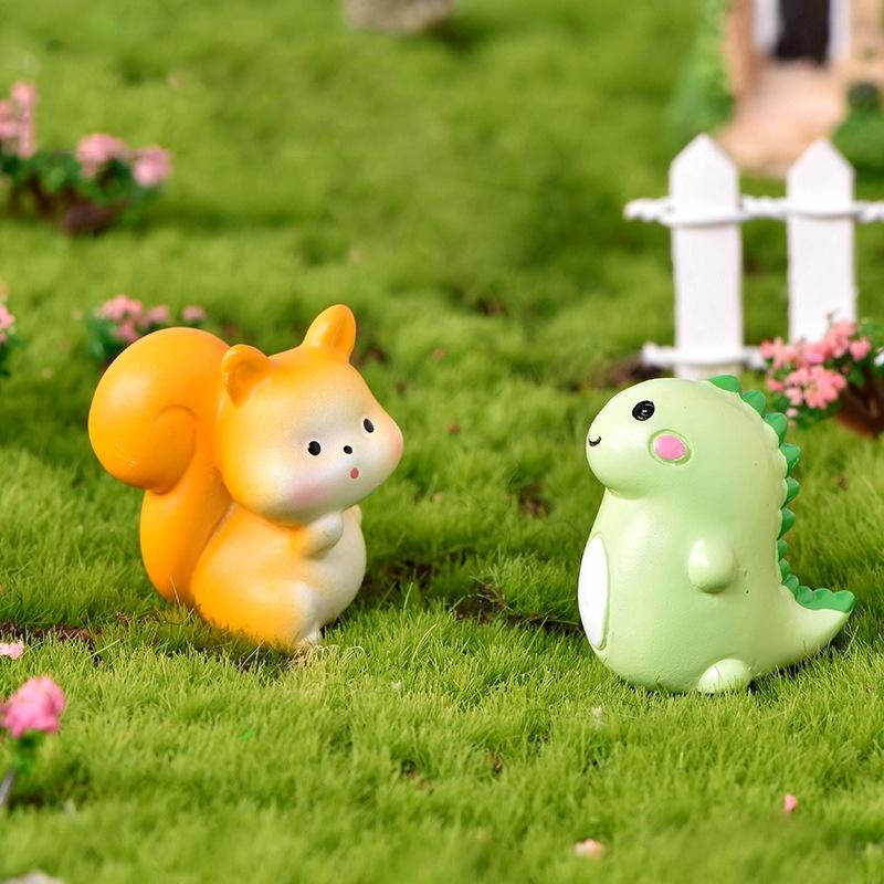 Mô hình tiểu cảnh khủng long, sóc đáng yêu trang trí tiểu cảnh, sân vườn, sen đá, terrarium