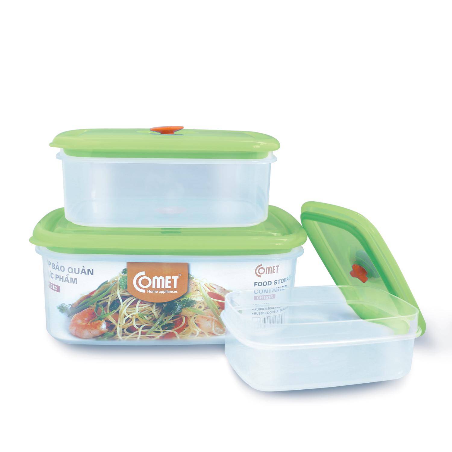 Bộ hộp đựng thực phẩm nhựa 3 món chữ nhật Comet CH1618