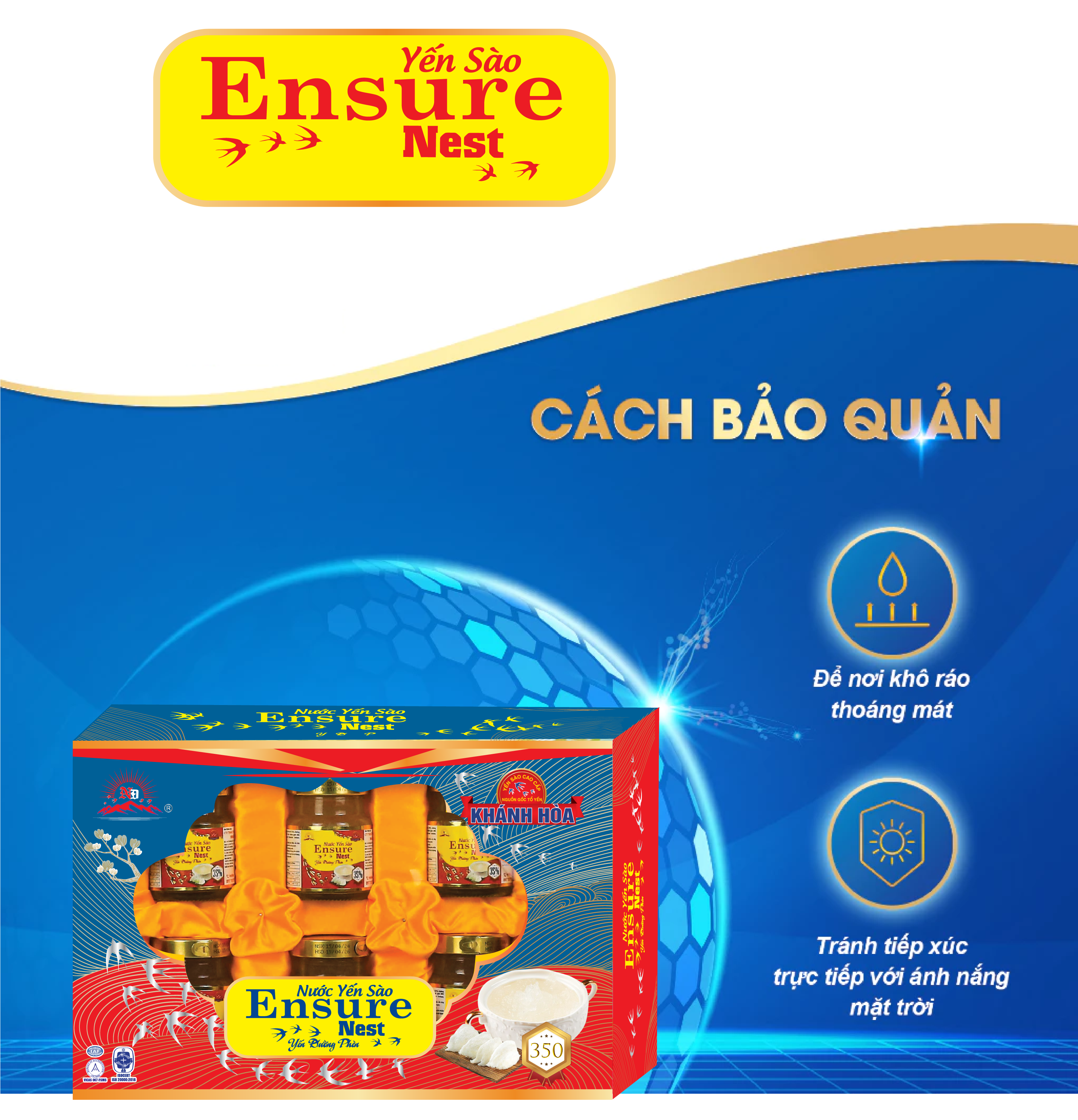 Yến Chưng Đông Trùng Hạ Thảo Ensure Nest 350mg Yến Nguồn Gốc Khánh Hoà 6 hủ/70ml