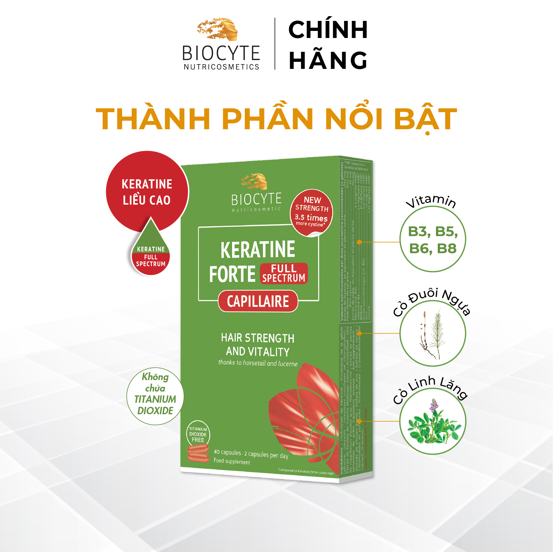 B04 Viên uống giúp tăng cường mọc tóc,giảm rụng tóc BOC Keratine Forte Full Spectrum 40 viên