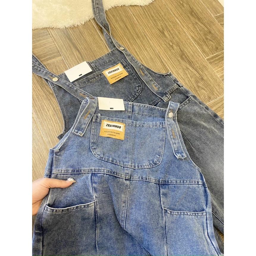Quần Yếm Jeans Nữ Trơn Phối Túi Trước 2 Dây Dáng Rộng Fullsize 3 Màu Siêu Xinh