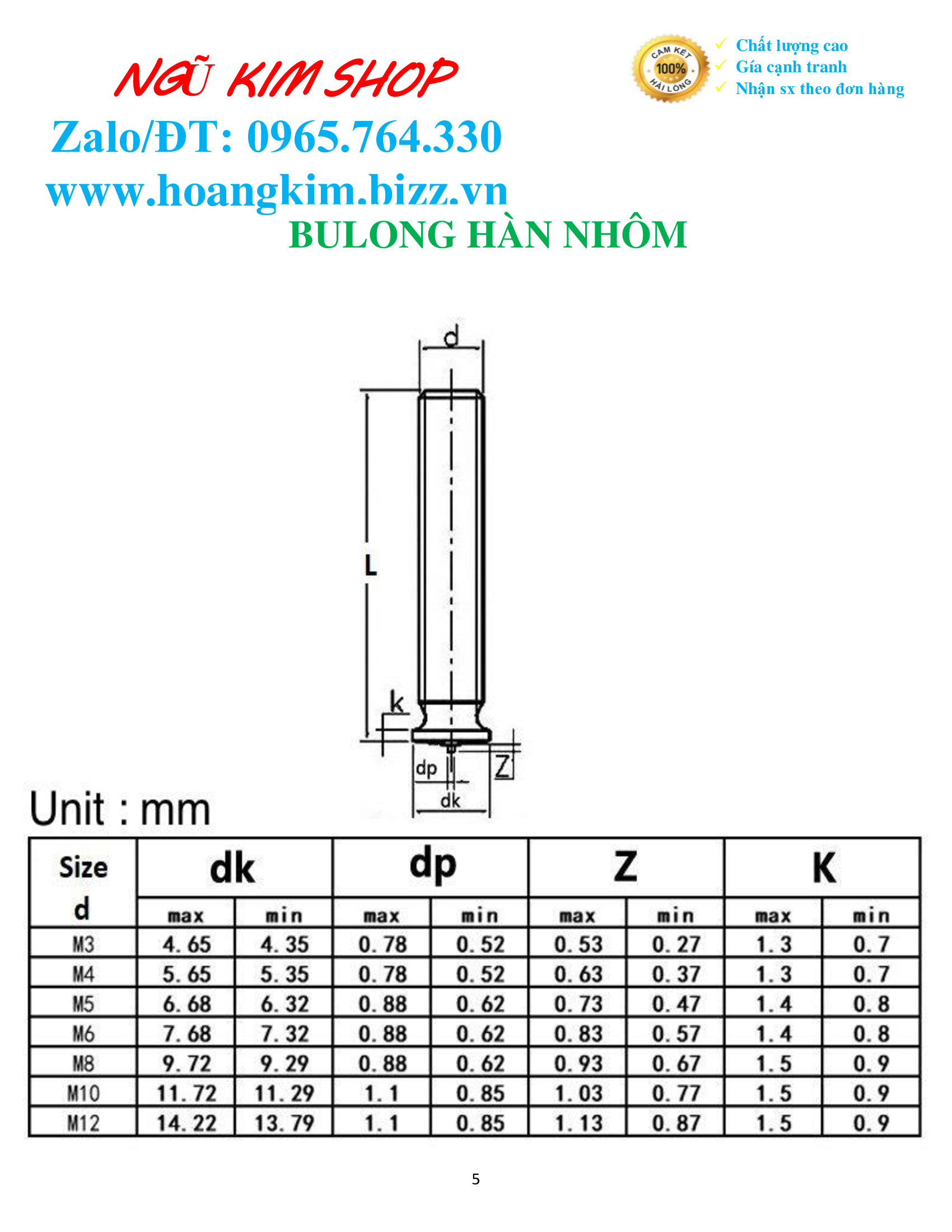 BULONG HÀN NHÔM _ ĐINH HÀN NHÔM M3