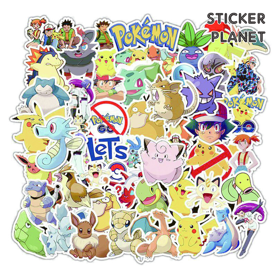 Bộ sticker Pokémon chống thấm nước trang trí mũ bảo hiểm, đàn, guitar, ukulele, điện thoại laptop, dán sticker macbook sticker cute