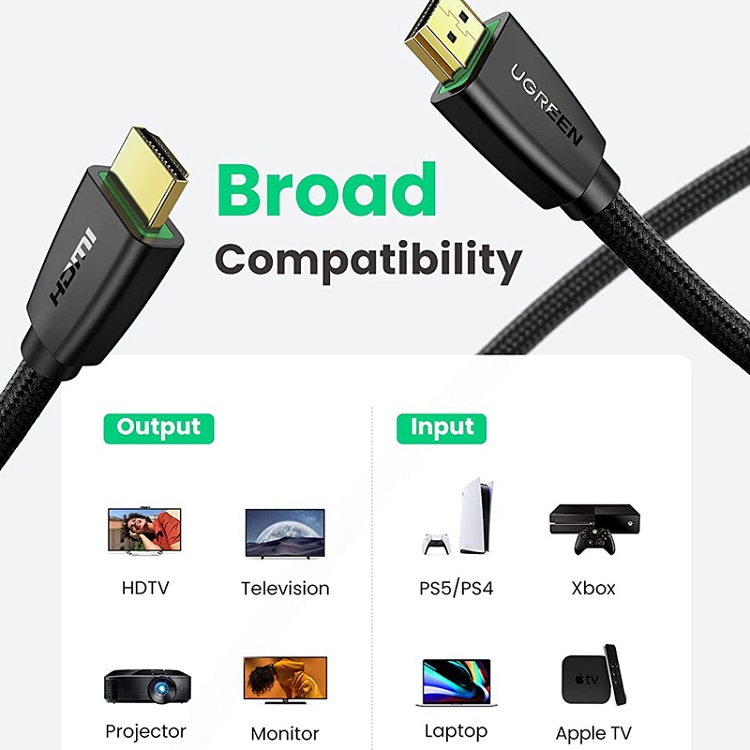 Cáp HDMI 2.0 dài 3m hỗ trợ full HD 4Kx2K chính hãng Ugreen 40411 cao cấp hàng chính hãng