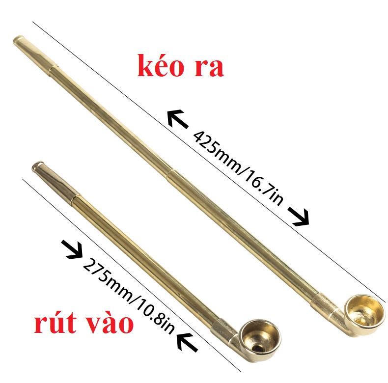 Tẩu thuốc dài hợp kim đồng Trung Hoa, kéo dài ra được đến 40 cm ( không kèm theo dây và túi vải)