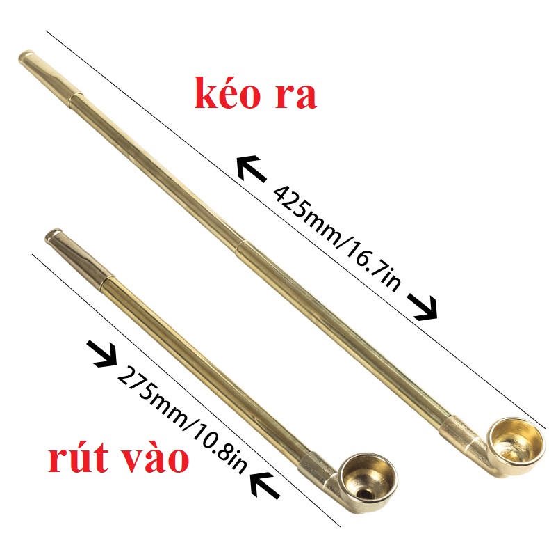 Tẩu thuốc dài hợp kim đồng Trung Hoa, kéo dài ra được đến 40 cm ( không kèm theo dây và túi vải)