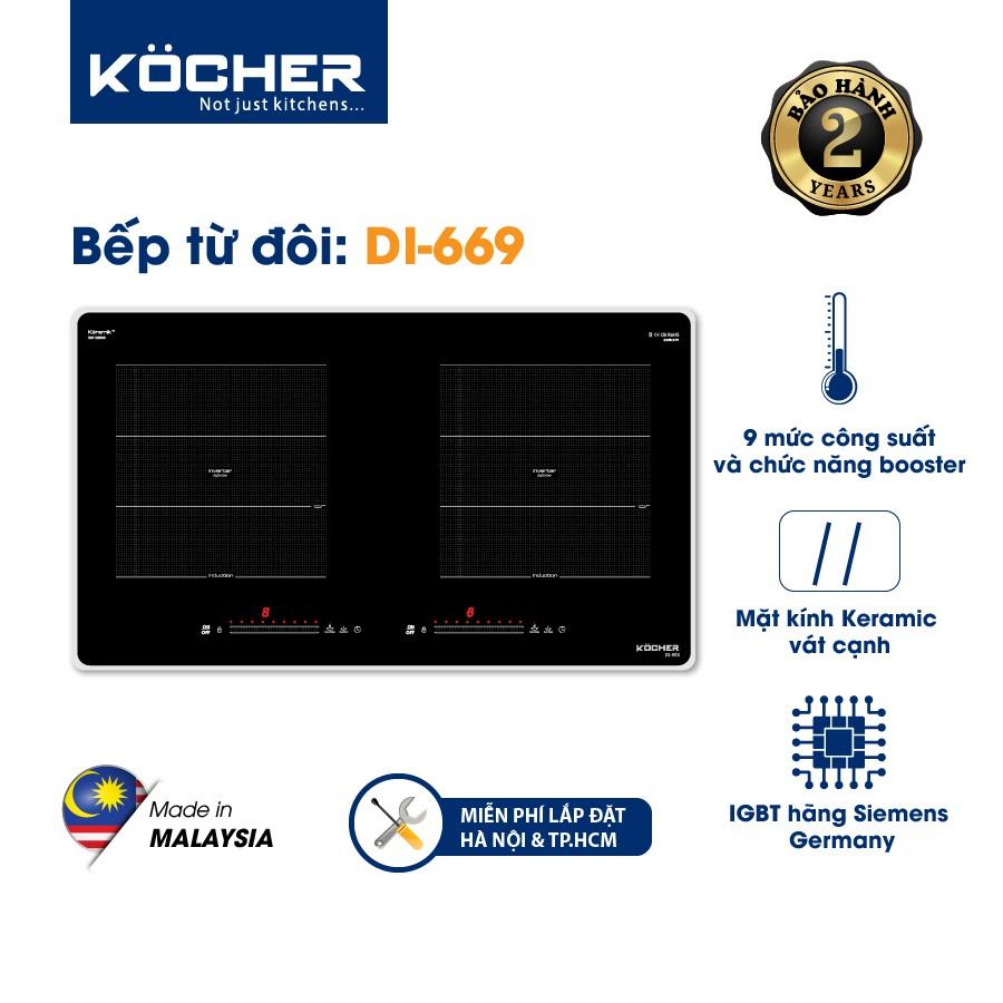 Bếp Điện Từ Đôi Kocher DI-669 Công Nghệ Inverter, tiết kiệm điện, Nhiều tính năng - Hàng chính hãng