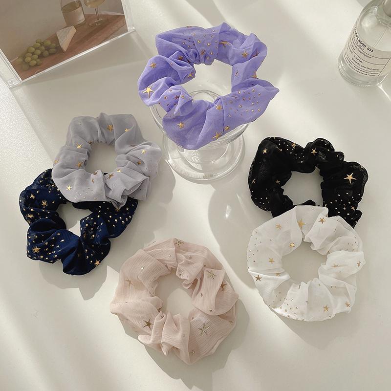 Scrunchies cột tóc, buộc tóc sợi lưới, họa tiết ánh sao, nhiều màu thanh lịch PK1023