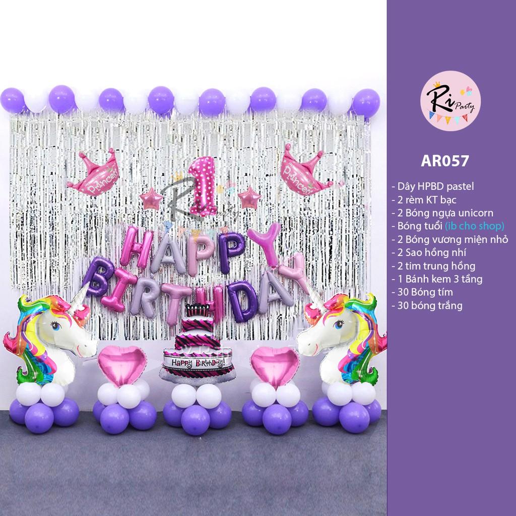 Trang trí sinh nhật chủ đề ngựa Unicorn tone màu hồng tím