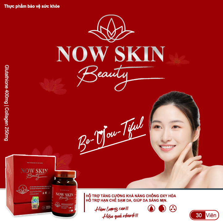 Viên uống trắng da Now Skin Beauty hỗ trợ làm đẹp giảm sạm nám tàn nhang nếp nhăn cải thiện nội tiết tố. Hộp 30 viên