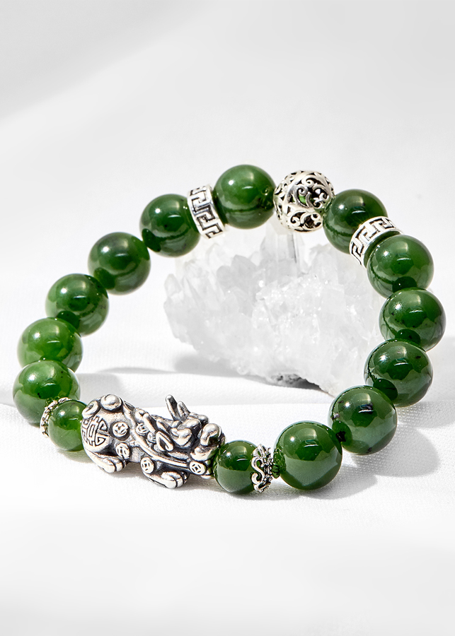 Vòng tay ngọc bích phối tỳ hưu bạc Ngọc Quý Gemstones