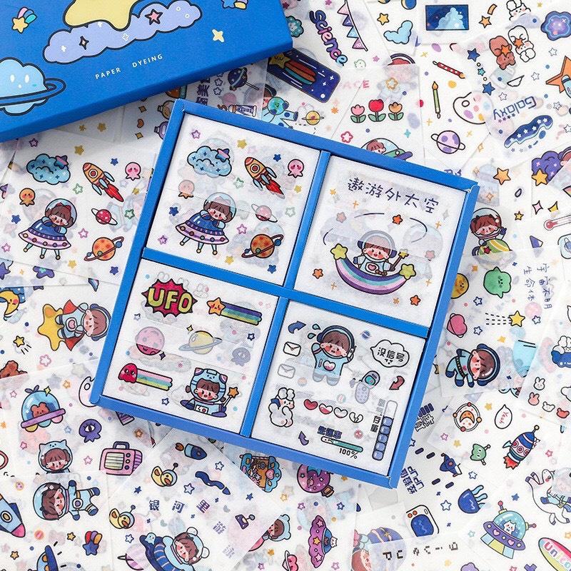 Sticker 100 Tấm Hộp Quà Tặng 100 Tấm Dán Hoạt Hình Trang Trí Sổ Lưu Niệm Dễ Thương Hộp Game time