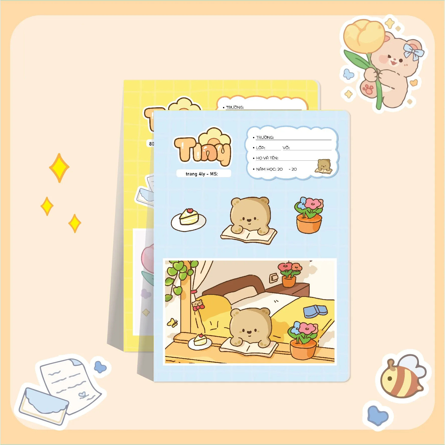 [TẶNG BÚT CHÌ] Lốc 10 Vở 4 ô ly TINY 48 trang Hải Tiến 1237 - Giấy định lượng 120gsm, chất lượng cao - Nhiều màu sắc lựa