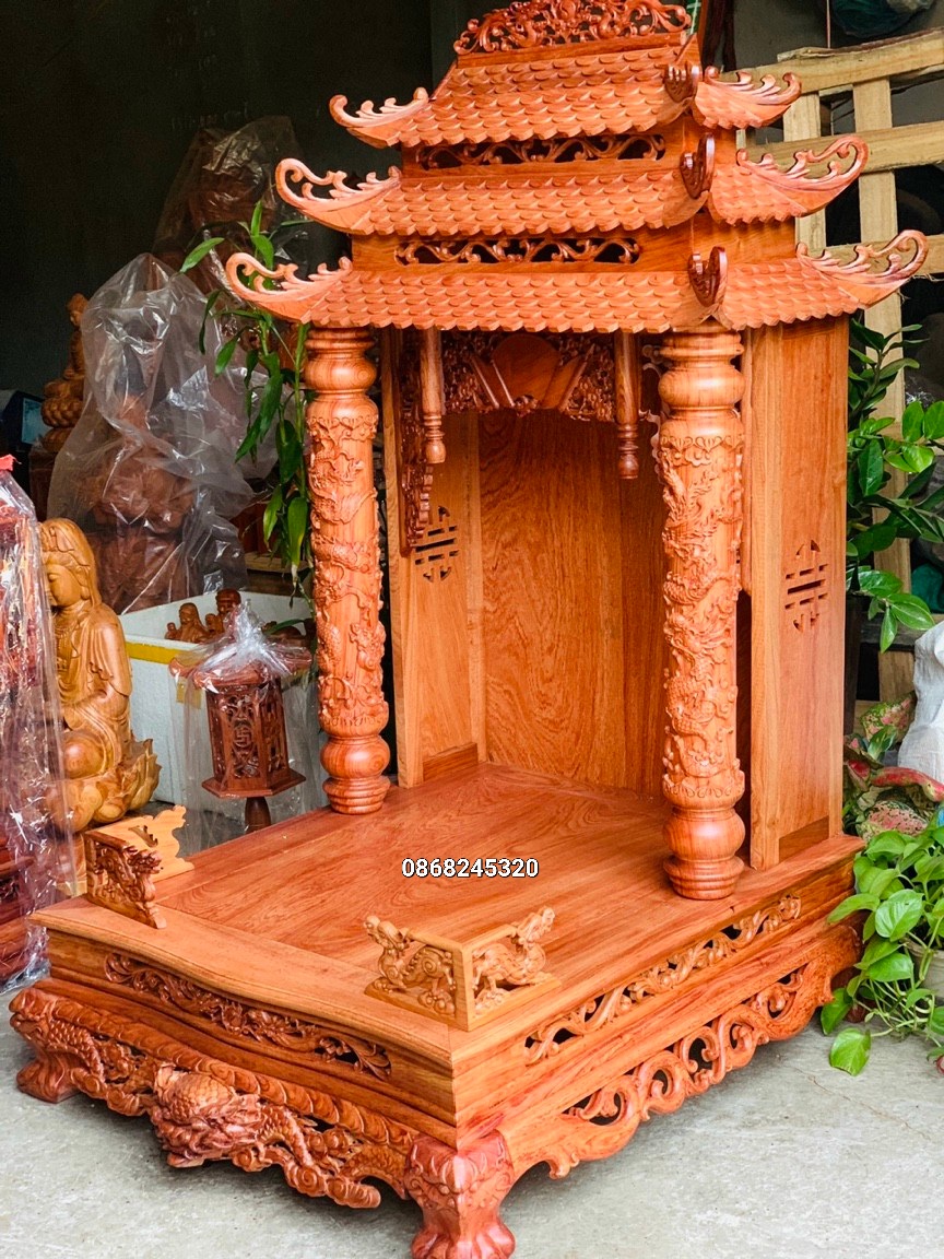 Bàn thờ ông địa ông thần tài gỗ hương đá siêu víp kt 69×81×127cm