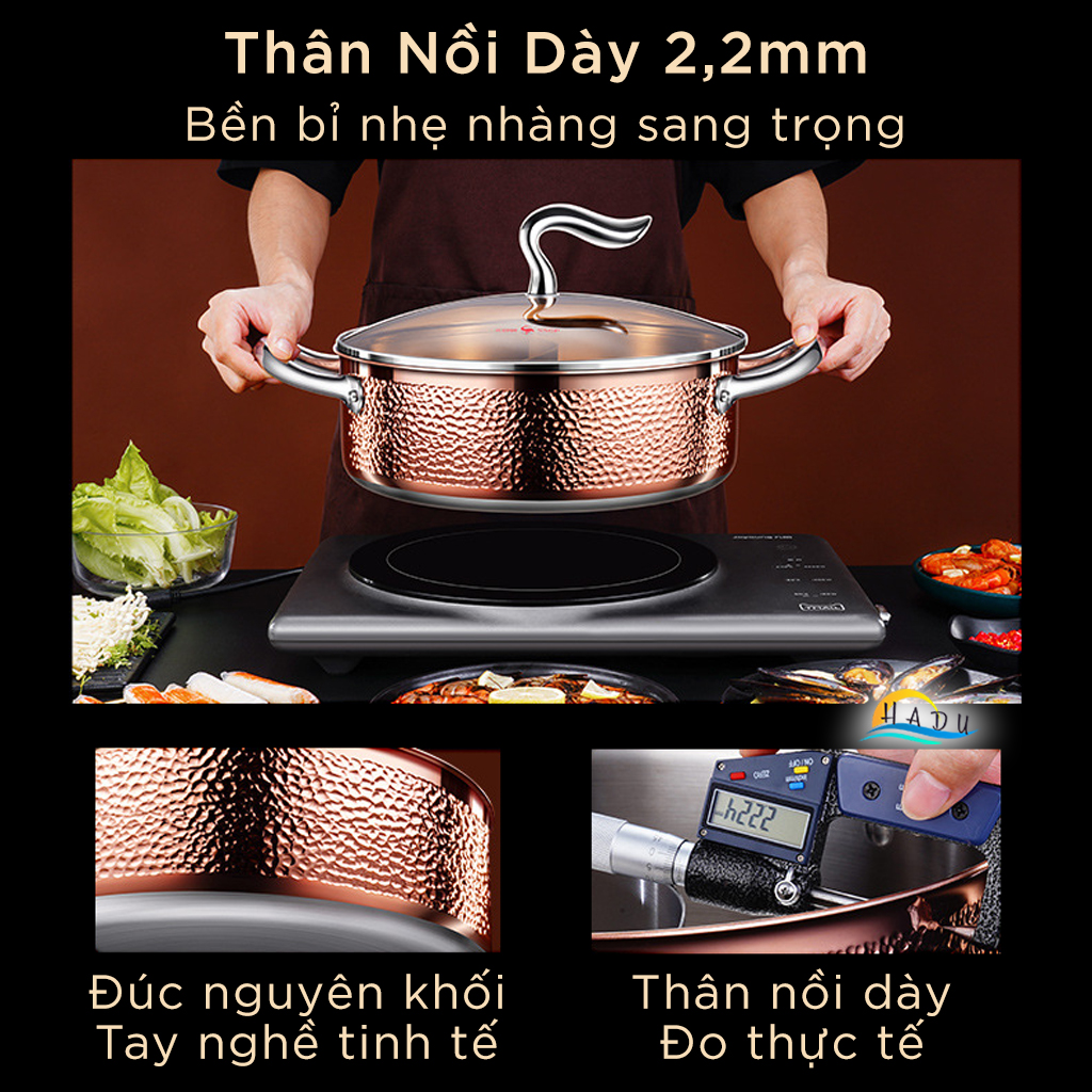 Nồi Lẩu 2 Ngăn Dùng Được Bếp Từ Đa Năng Inox 304 Cao Cấp 30cm Đạt Chất Lượng Đức SSGP