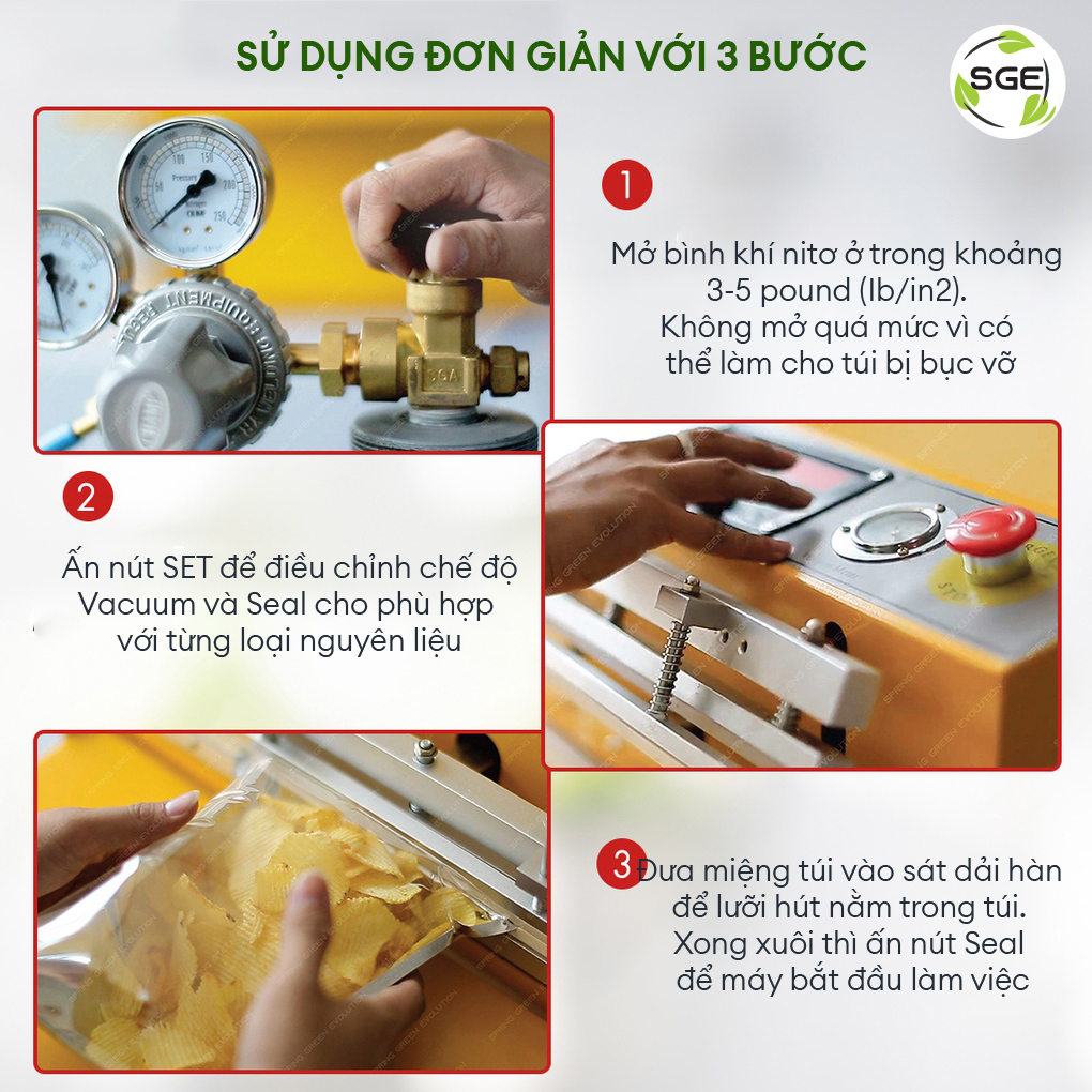 Máy ép chân không công nghiệp VC100-80. Tính năng hút chân không, thổi khí nitơ, hàn miệng túi khác nhau. Hàng chính hãng Thái Lan