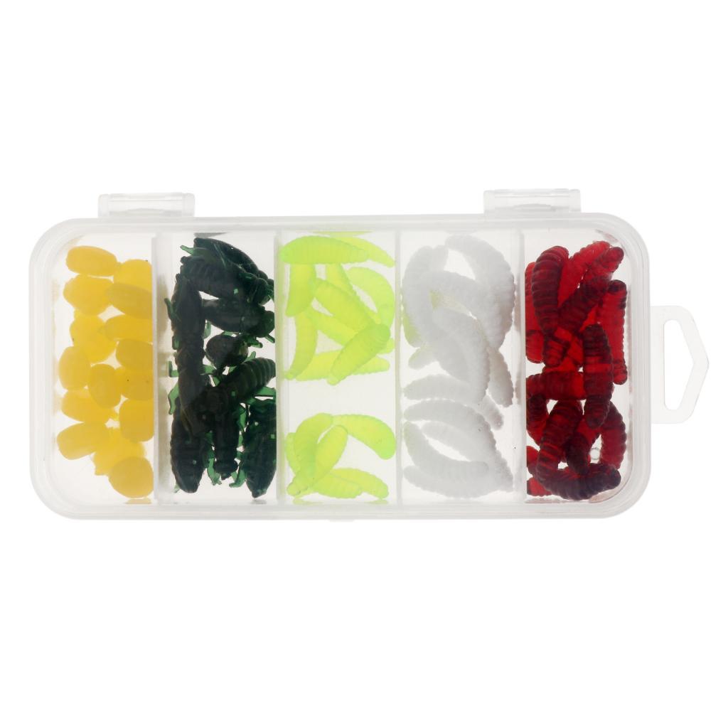 70pcs Soft Fishing Lures Set Grub Worm, Insects, Corn Niblet, Artificial Bait with Small Box