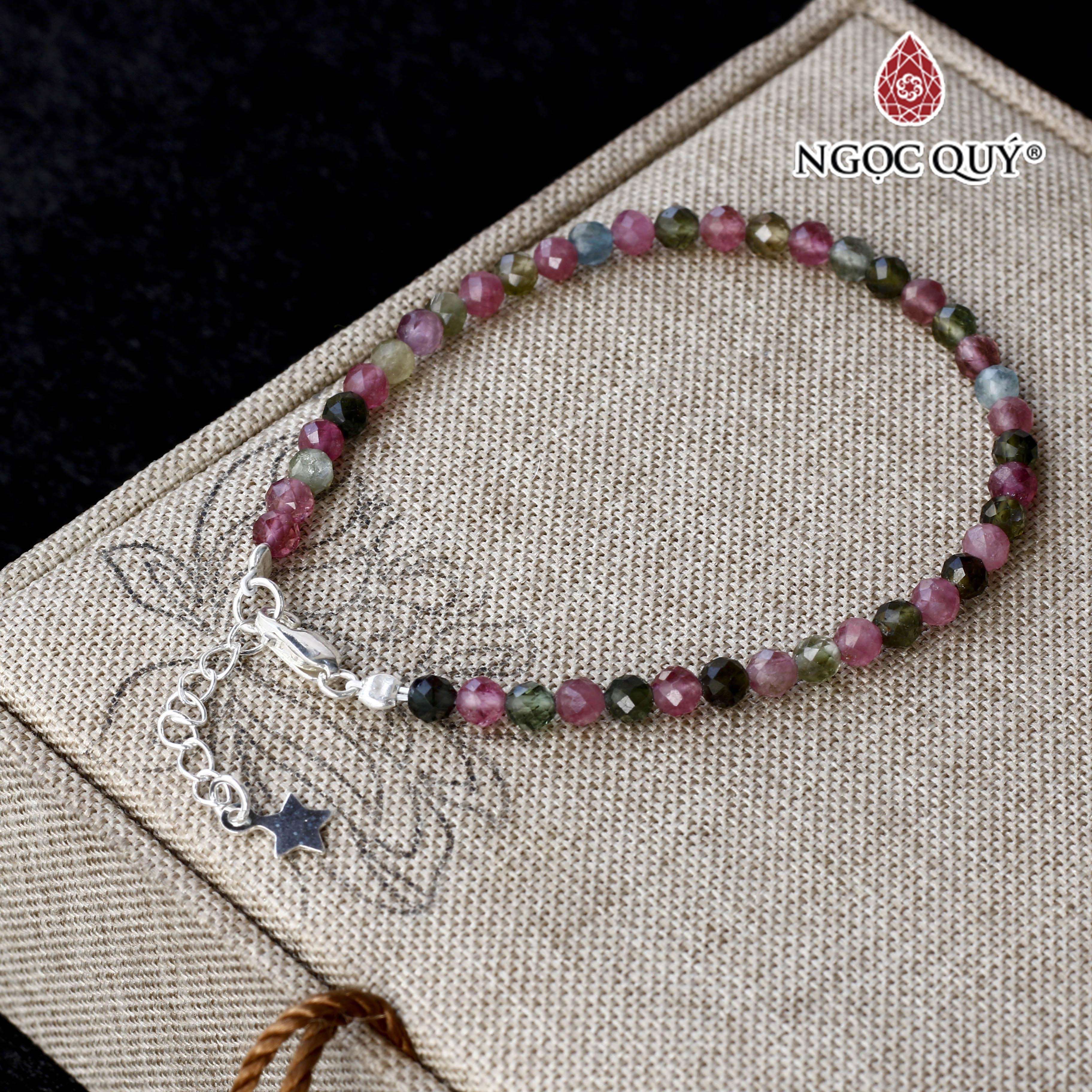Vòng tay đá tourmaline đa sắc phối charm hạt facet 4mm hợp ngủ mệnh - Ngọc Quý Gemstones