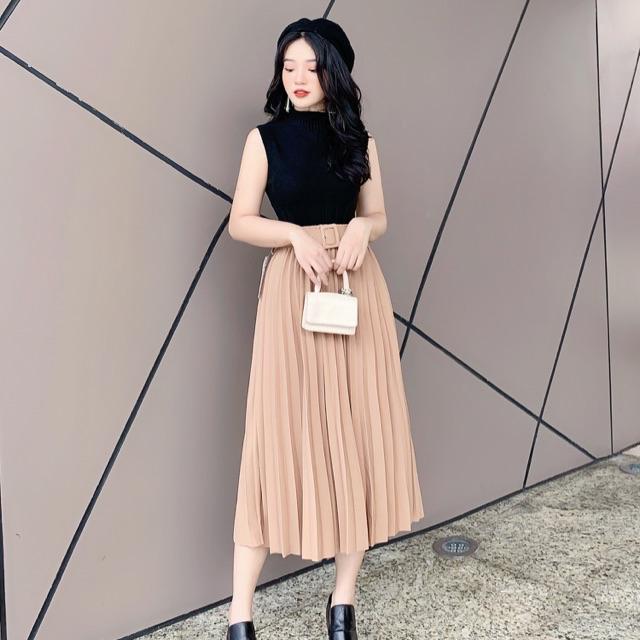 Chân váy dập ly kèm đai ( ảnh thật