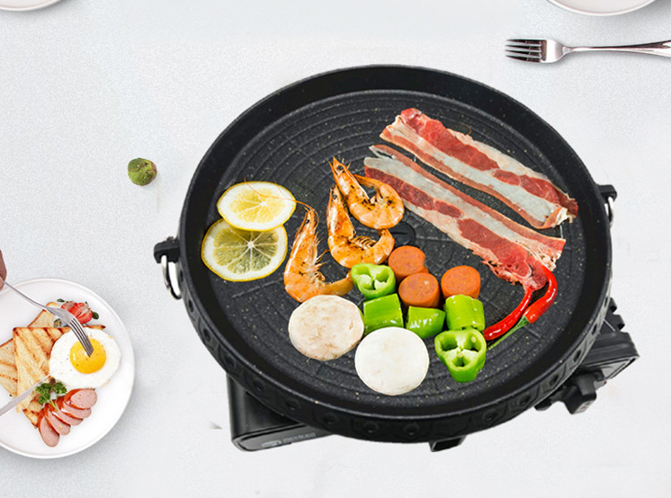 Chảo nướng hàn quốc BBQ loại 1 dày 2 đáy kích thước lớn 32CM chống dính cao cấp vỉ nướng BBQ chảo nướng dã ngoại dùng cho bếp ga bếp cồn bếp củi...