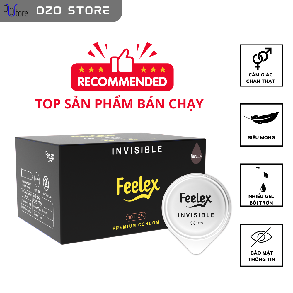 Bao cao su cao cấp OZO Feelex Invisible Cool - Hộp 10 bcs