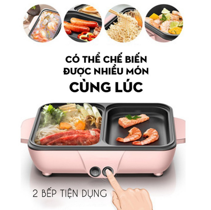 Bếp điện lẩu nướng 2 ngăn mini