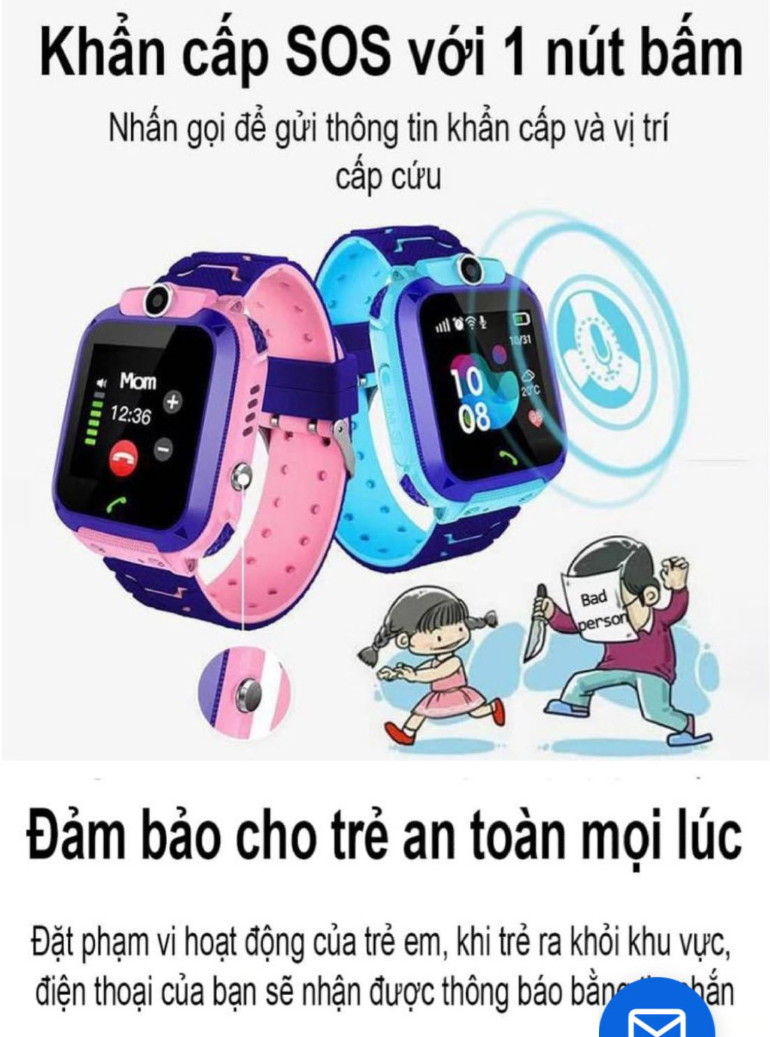 Đồng hồ định vị trẻ em Q12 2019 tặng 1 cục sạc nguồn
