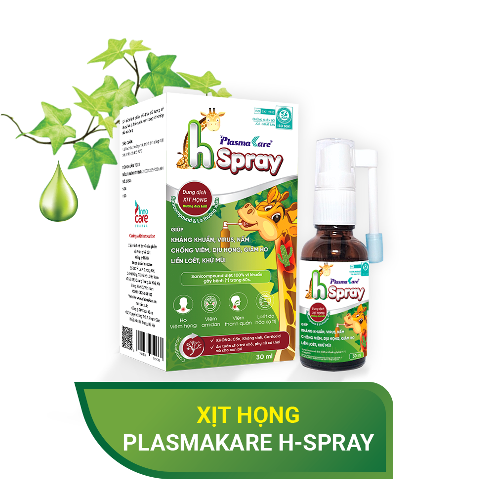 Dung dịch xịt họng PlasmaKare H - Spray 30ml, cho trẻ từ 06 tháng, an toàn cho phụ nữ có thai không kháng sinh