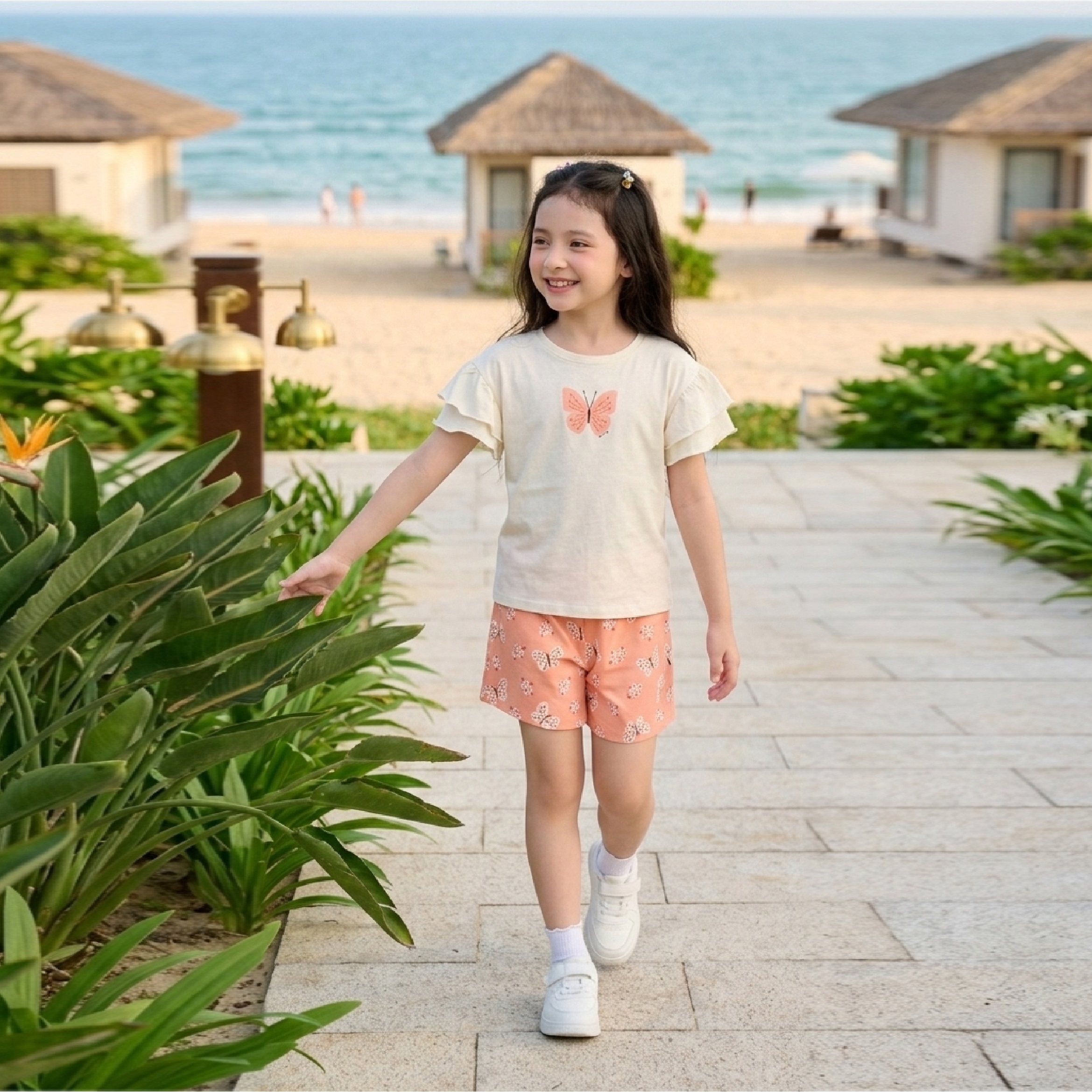 Bộ bé gái Bigfox Miss Meow size đại áo thun cộc tay quần short cotton mặc nhà mùa hè 3-11 tuổi 35kg