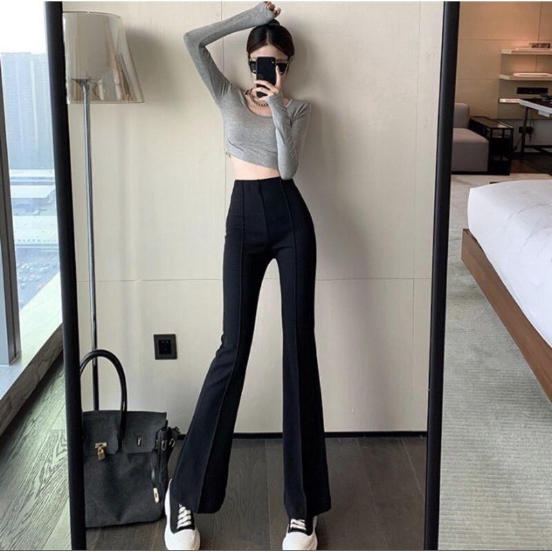 Quần ống loe lưng cao chât cotton co giãn cho nữ siêu tôn dáng,thích hợp cho nàng đi làm,đi dạo
