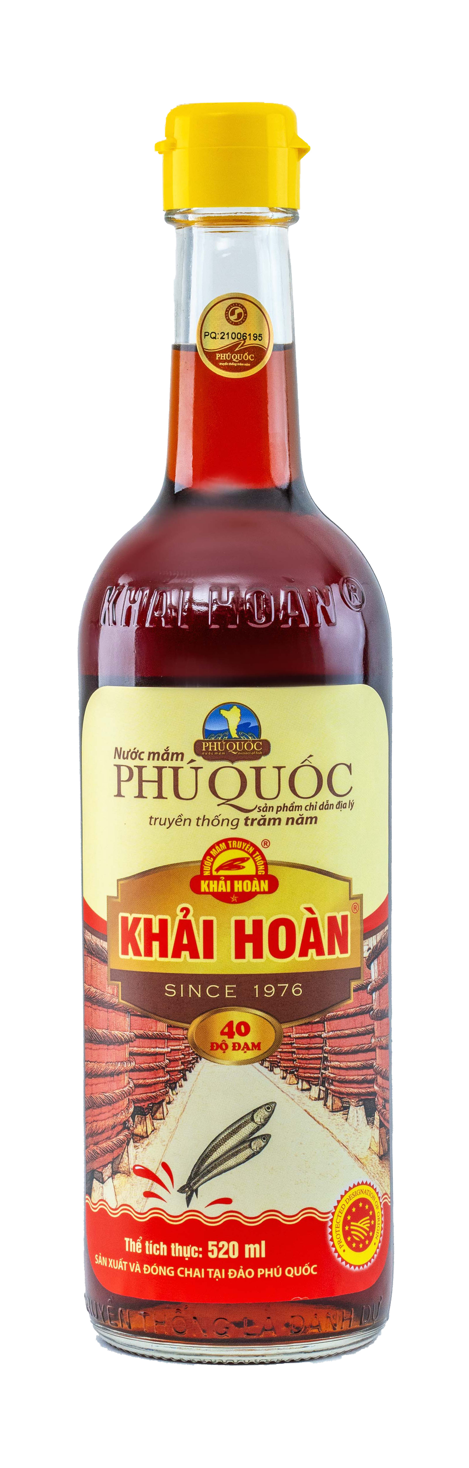 Đặc Sản Phú Quốc - Hộp 6 Chai Thủy Tinh Nước Mắm Phú Quốc Khải Hoàn 40 Độ Đạm (520Ml X 6) - Ocop 5 Sao