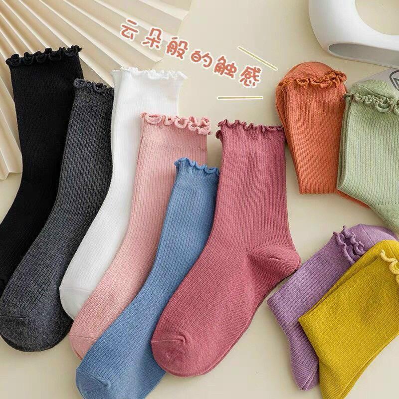 Bộ 10 đôi tất nữ nhún cổ cao tăm cotton đẹp