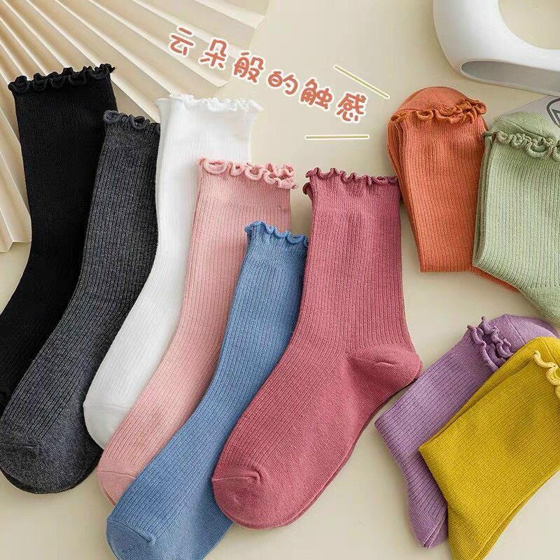 Bộ 10 đôi tất nữ nhún cổ cao tăm cotton đẹp