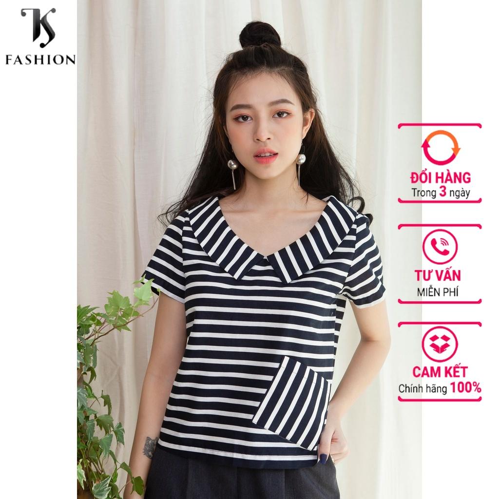 Áo sơ mi nữ ngắn tay, họa tiết kẻ, chất kate nhẹ, cổ sen, túi cách điệu thân trước, hàng thiết kế TK Fashion - SMK796