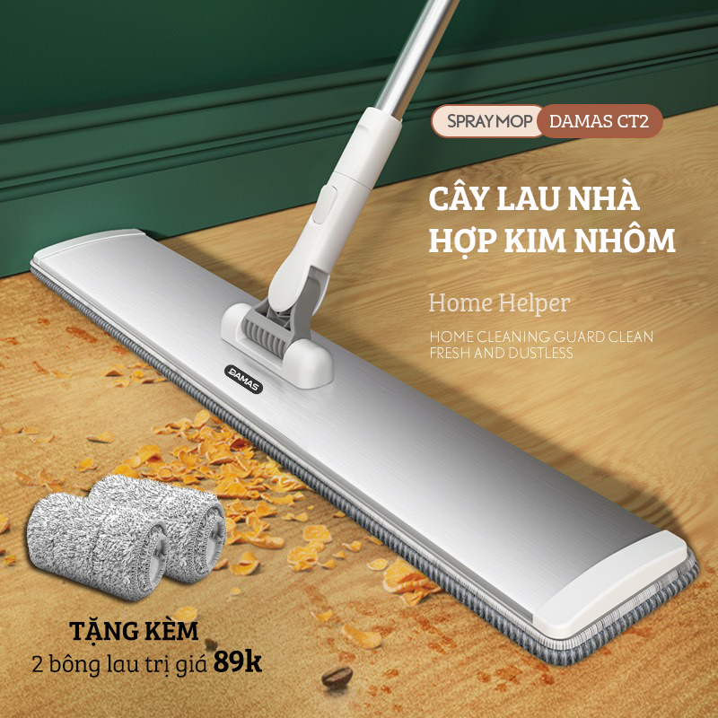 Cây Lau Nhà Thông Minh Hợp Kim Cao Cấp, Chổi Lau Nhà 360 Độ Lau Sạch Vắt Khô DAMAS CT2 - Bản Lau To Giúp Lau Sạch Nhanh Chóng, Khớp Xoay 180 Độ Linh Hoạt - Tự Động Gấp Gọn Tiện Lợi, Tích Hợp Thanh Lược Chải Làm Sạch Bông Lau Dễ Dàng Mà Không Cần Động Tay