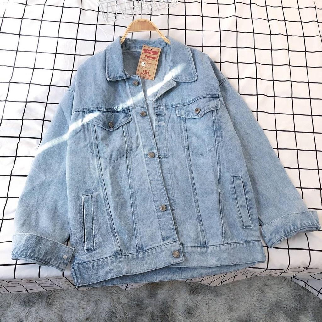 Áo khoác denim nam nữ form rộng MEANSTORE jacket jean cao cấp Rin bò unisex màu đen, xanh bạc, xám khói